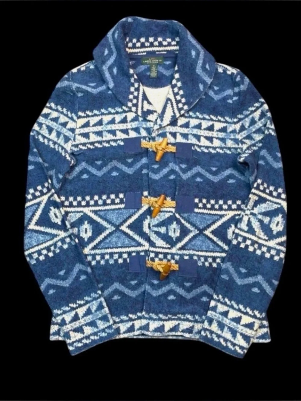 Vintage Ralph Lauren Blue Southwest Aztec Indian Toggle Button Jackets Sz M - Picture 1 of 9
